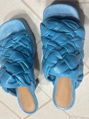 Bottega Veneta Turquoise Braided Leather Slide Mules